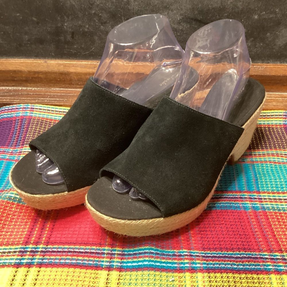 Clarks Maritsa Mule Black Leather Uppers with Rope Style Heels Women’s Size 9M